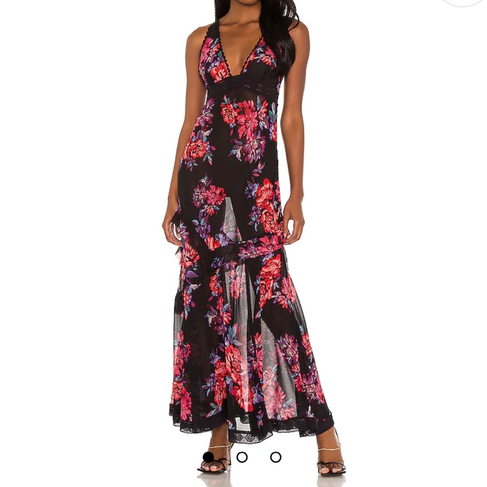 Free People black floral maxi slip dress